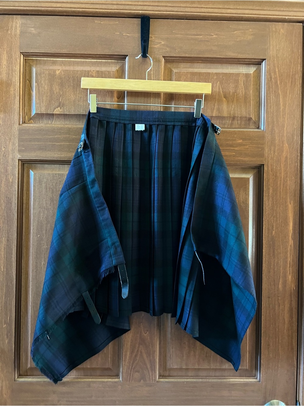 Scottish Tartan Kilt Plaid Pleated Wrap Skirt Green Size L